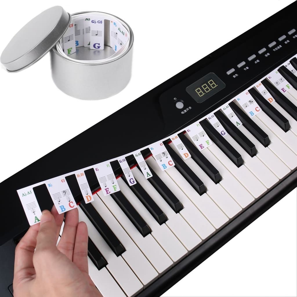 61/88 Pasta Livre Sem Cola Chaves De Tamanho Completo Teclado De Piano Marcador De Notas Sobreposição De Autocolantes De Para Crianças Iniciantes Com Estojo