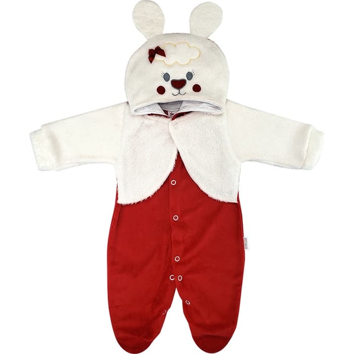 Macacão Bebê Plush Ovelha Com Casaco Pelúcia Capuz Menina