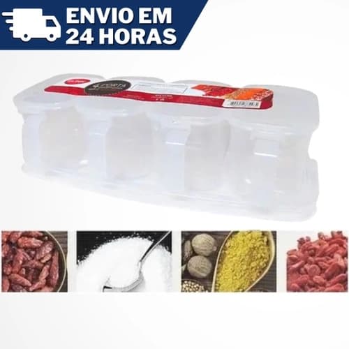 Porta Temperos Condimentos Com Colher Quadruplo e Triplo de Plástico