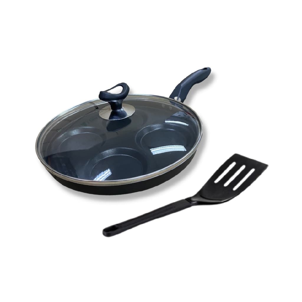 Frigideira 4 Ovos Hamburgueres Com Tampa de Vidro Alumi-Aço Linha Premium J4TECH Alumínio Antiaderente Teflon Ultra Resistente