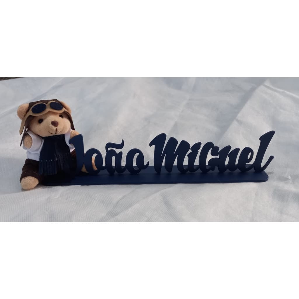 nome decorativo em mdf urso aviador azul marinho