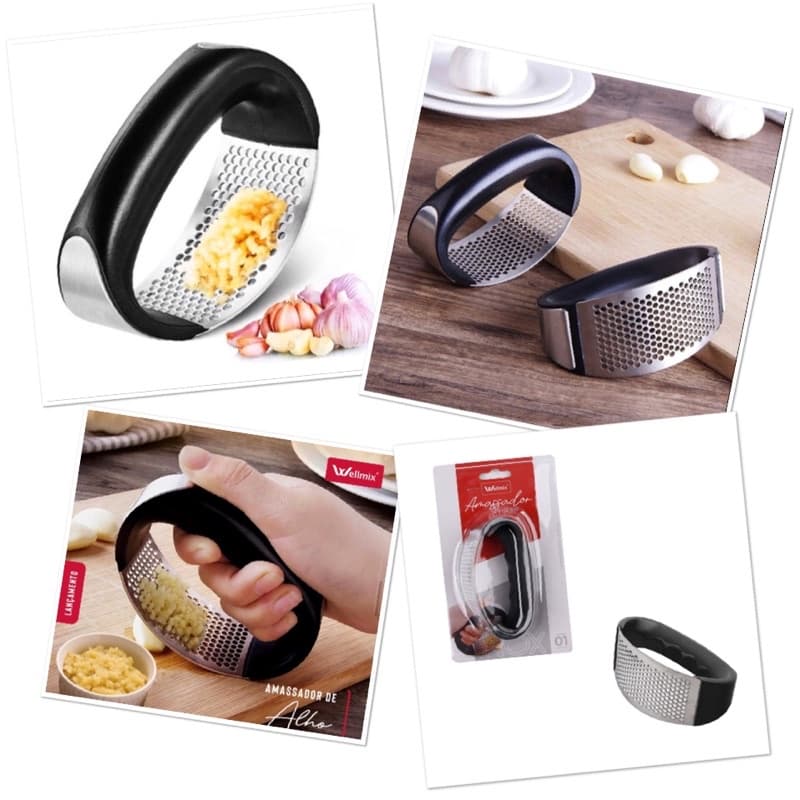 Espremedor de alho triturador amassador em inox curvo