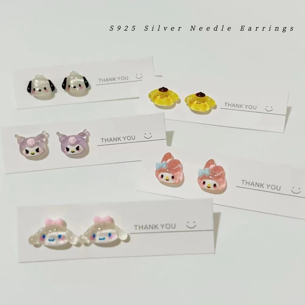 Sanrio 925 Agulha De Prata Desenho Brincos Fofos Kuromi Alfinetes De Orelha Doce Garota Brinco Transparente Para