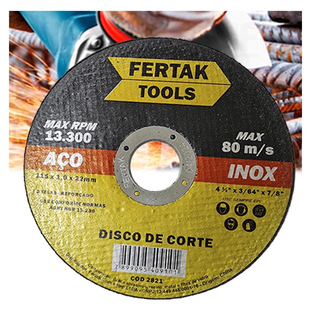 Disco Corte Fino Aço Inox 4.1/2 Polegadas 115mm Fertak