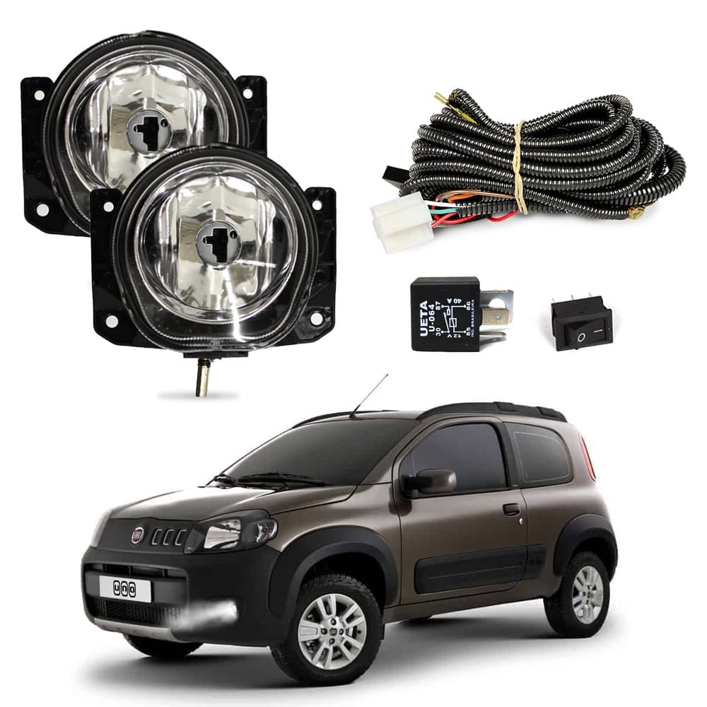 Kit Farol de Milha Novo Uno 2010 a 2021 Farol Auxiliar de Carro Lente de Vidro Neblina Automotivo