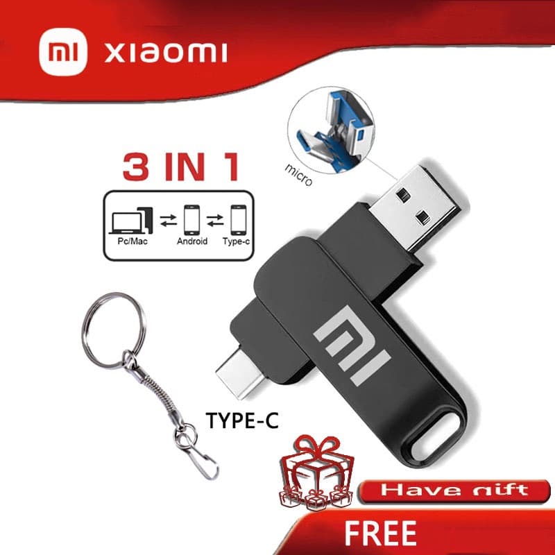 Xiaomi TYPE-C/OTG Três Em Um USB 3.0 512 Gb 256 128 32 1 Tb Caneta De metal 360 ° interface De Proteção Rotativa