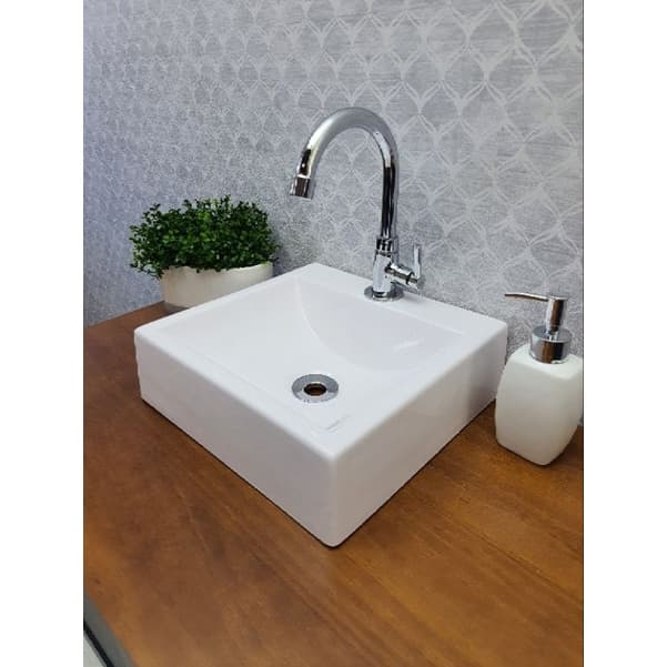 Cuba Antúrio Banheiro de apoio 32x30cm Casa Laura Decor Branco Mármore Sintético cuba de tamanho pequeno.