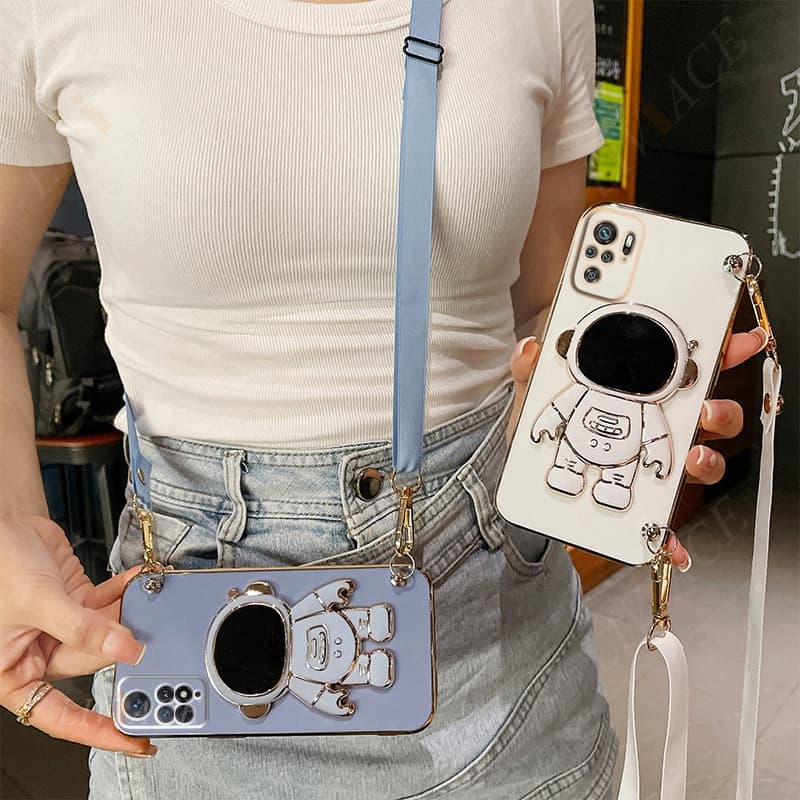 Astronauta Porta-Objetos Para Telefone Com Cordão Cruzado Xiaomi Redmi Note 10 Pro Max/10s/10 10C 5G Capa De Suporte