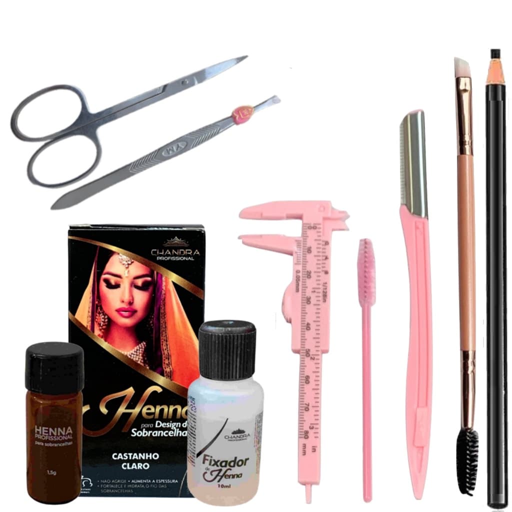 Henna Chandra Profissional Sobrancelha Kit Pincel Lapis Pinca Navalha Paquimetro Escova Tesoura