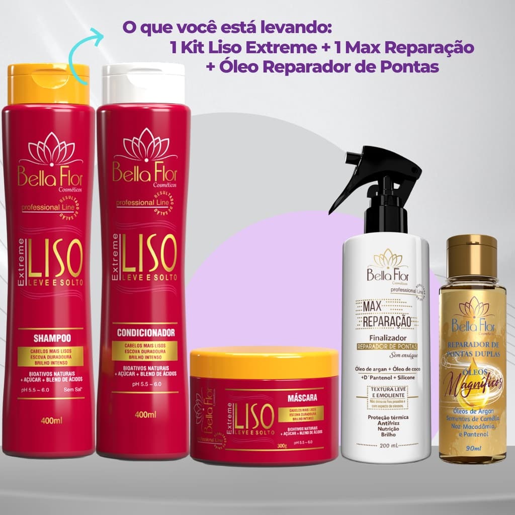Kit Liso + Max Reparacao + Reparador de Pontas Duplas