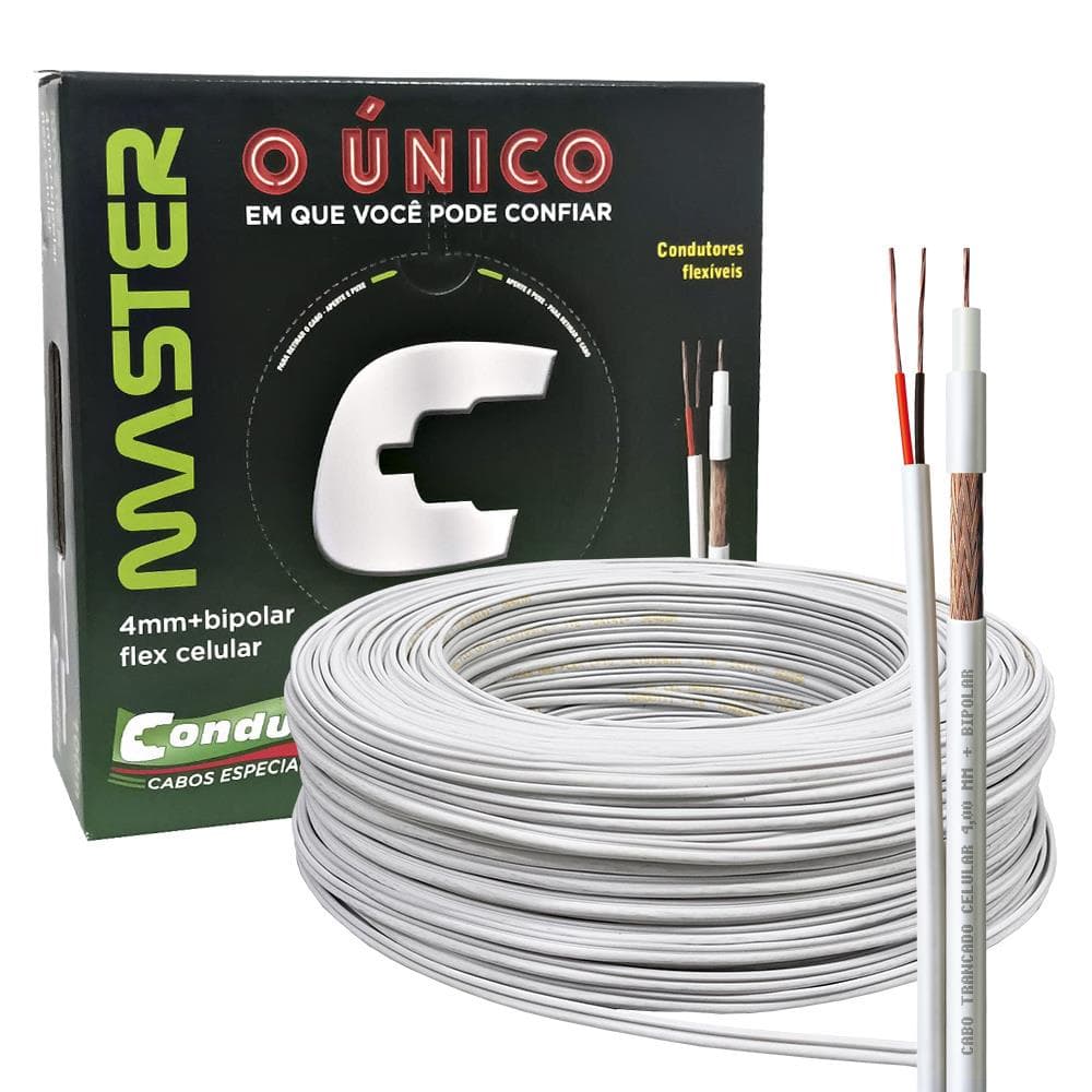 Cabo coaxial 4mm bipolar condutti Master cobre 100m cftv