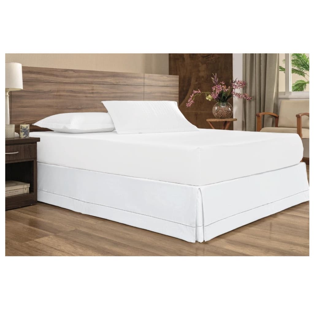 Saia Para Cama Box Casal Padrão Em Percal 200 Fios Detalhe em Ponto Palito 100% Algodão