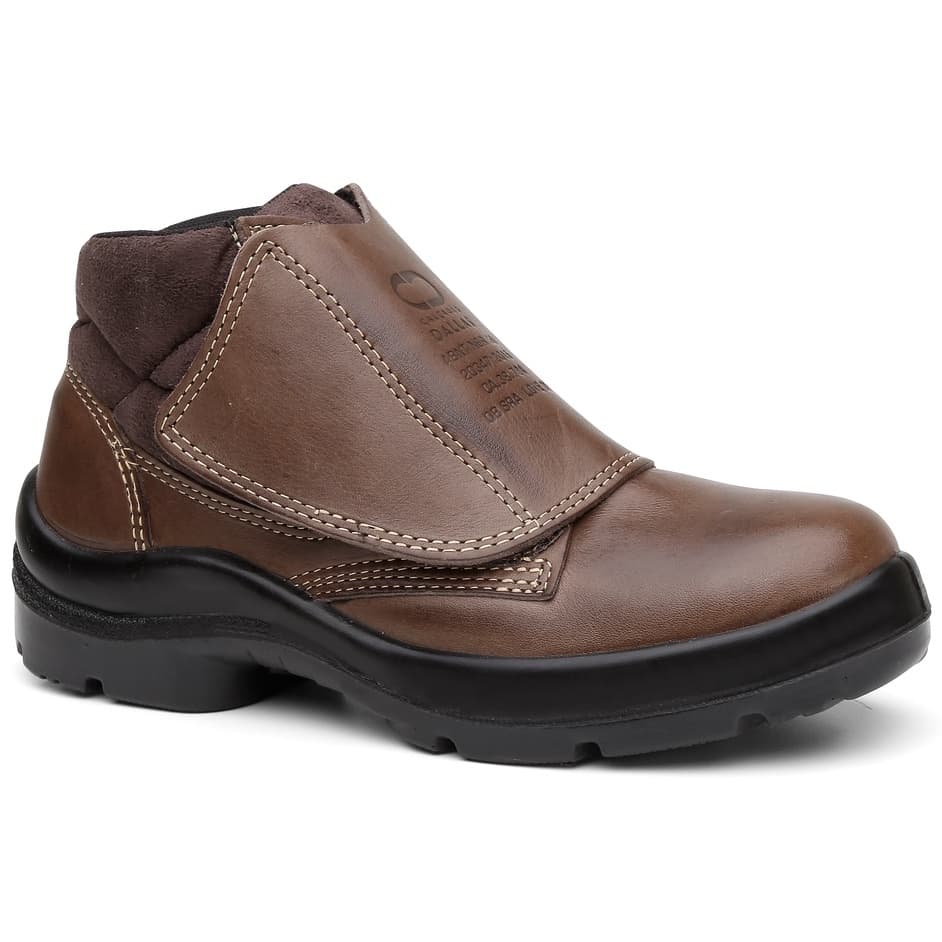 Bota Botina Coturno de Segurança Velcro Couro Látego Solado Pu c/ C.a.