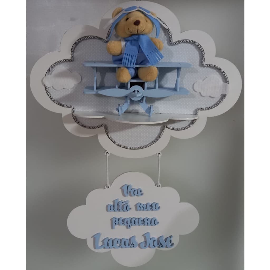 enfeite de porta maternidade nuvem urso aviador voe alto meu pequeno