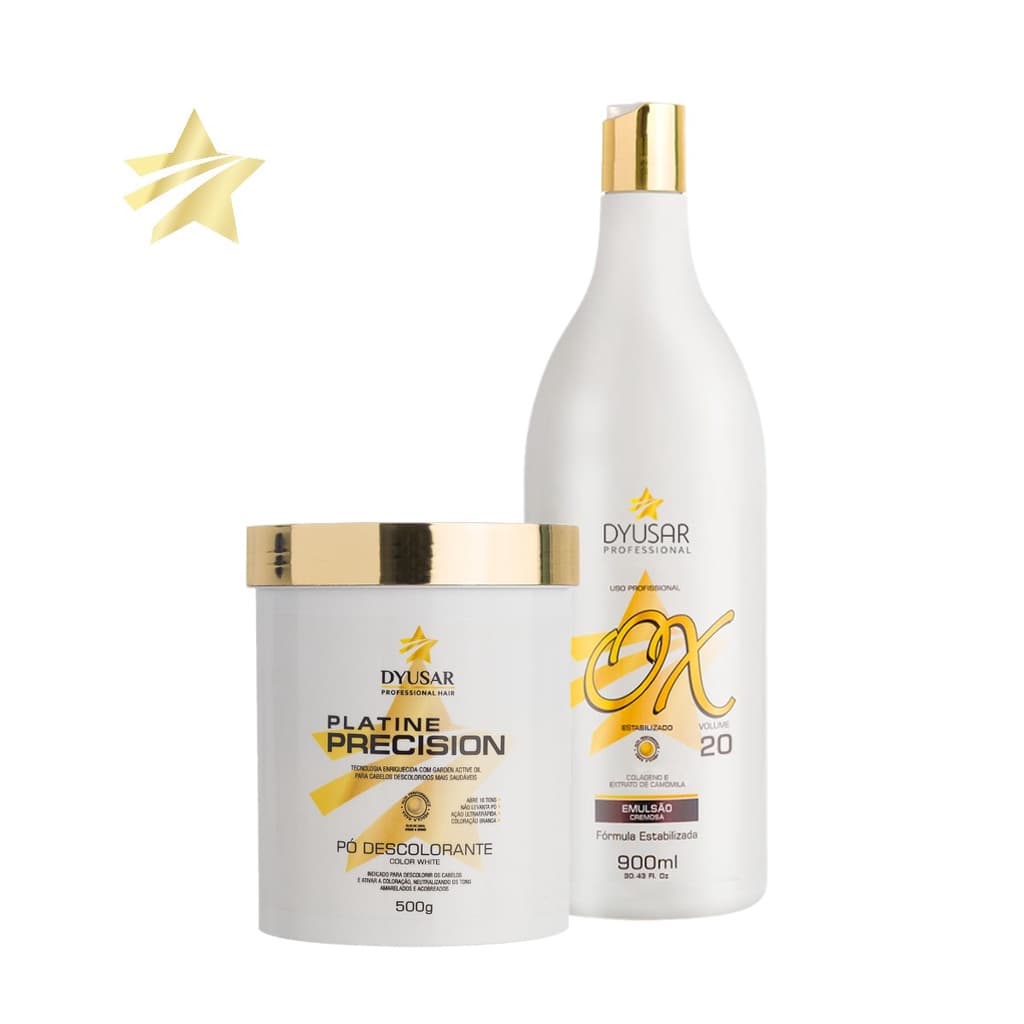 Kit Descoloração Profissional Pó Descolorante Branco e Oxidante de 20 Volumes Dyusar Cosméticos