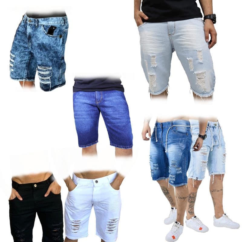 Bermuda Jeans Masculina Rasgada Lisa Lycra Direta da Fabrica envio hoje para voce