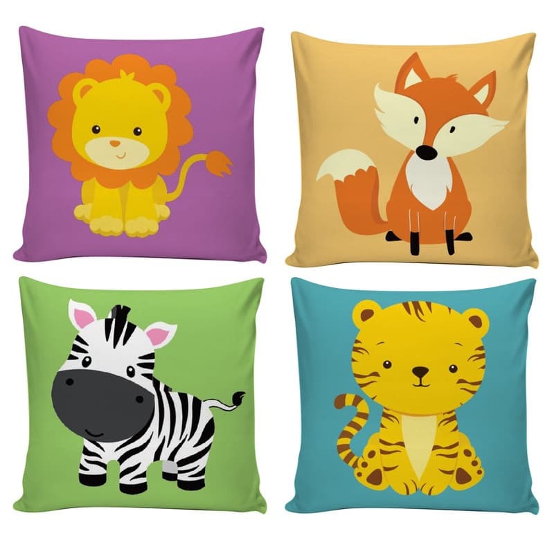 Kit 4 Capas de Almofadas Decorativas Safari DY-1604 Decoração Yasmim 45x45 com Zíper