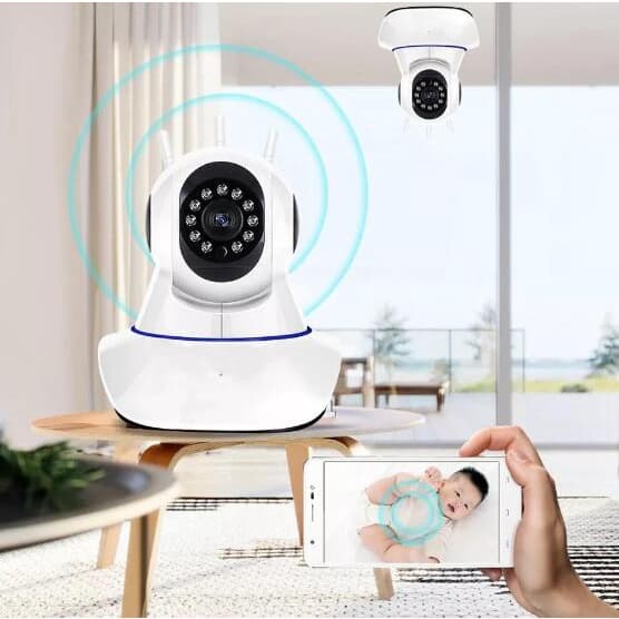 camera de segurança com Wifi Câmera Robô 3 Antenas Ip  com rotação 360º 720p sistema yosse Aplicativo YI IoT