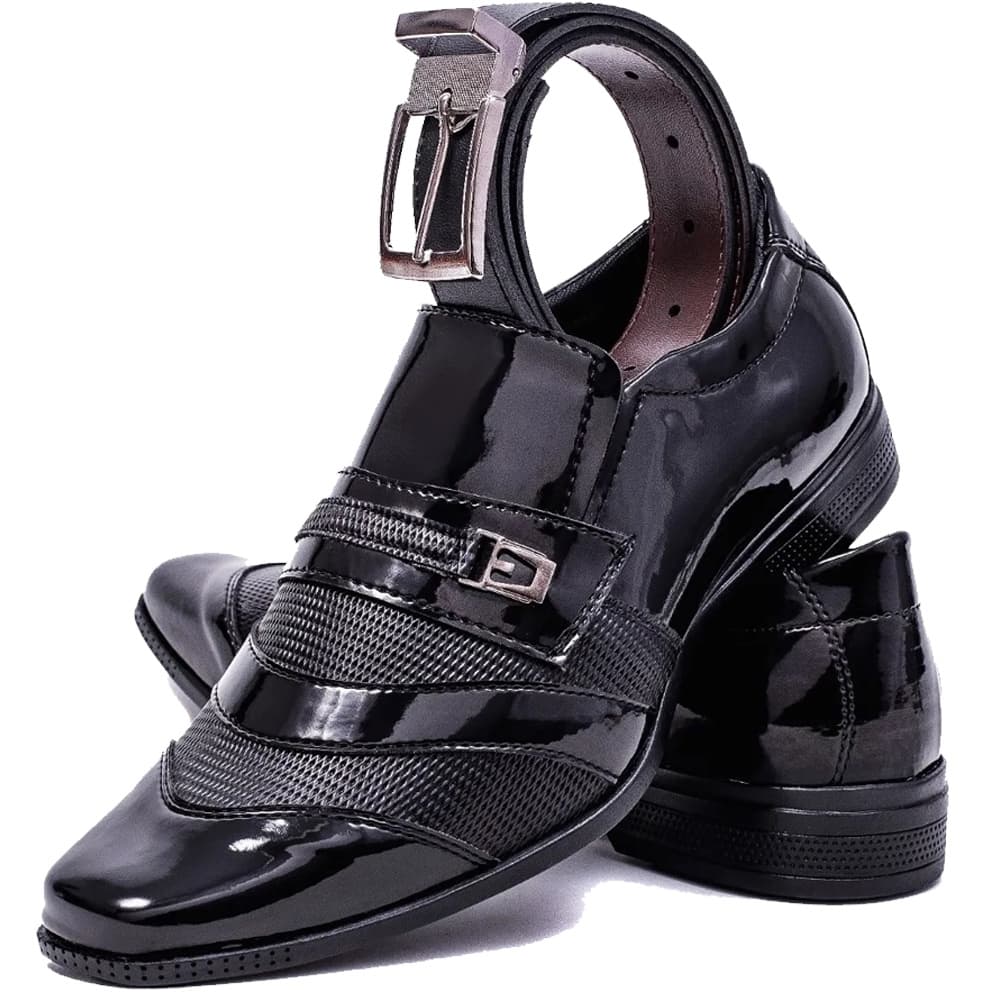 Sapato Social Masculino Preto 104 + Cinto Social preto com fivela ajustável