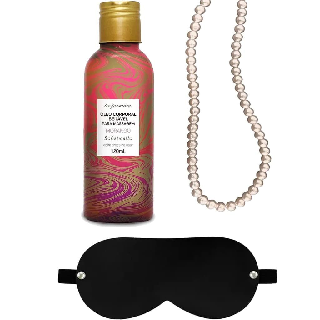 Kit Óleo De Morango Corporal Relaxante E Venda E Colar