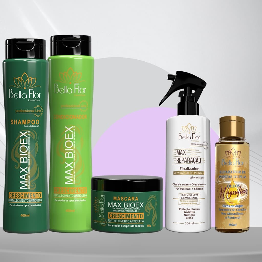Kit Max Bioex + Max Reparação + Reparador de Pontas Duplas Bella Flor Hidratação Reparação Profissional