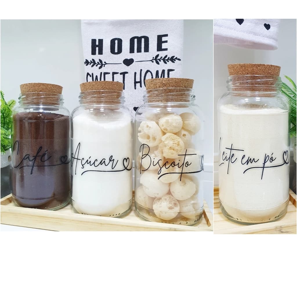 kit 4 - potes de vidro - cantinho do café - porta mantimentos - potes herméticos - cozinha - potes de mantimentos