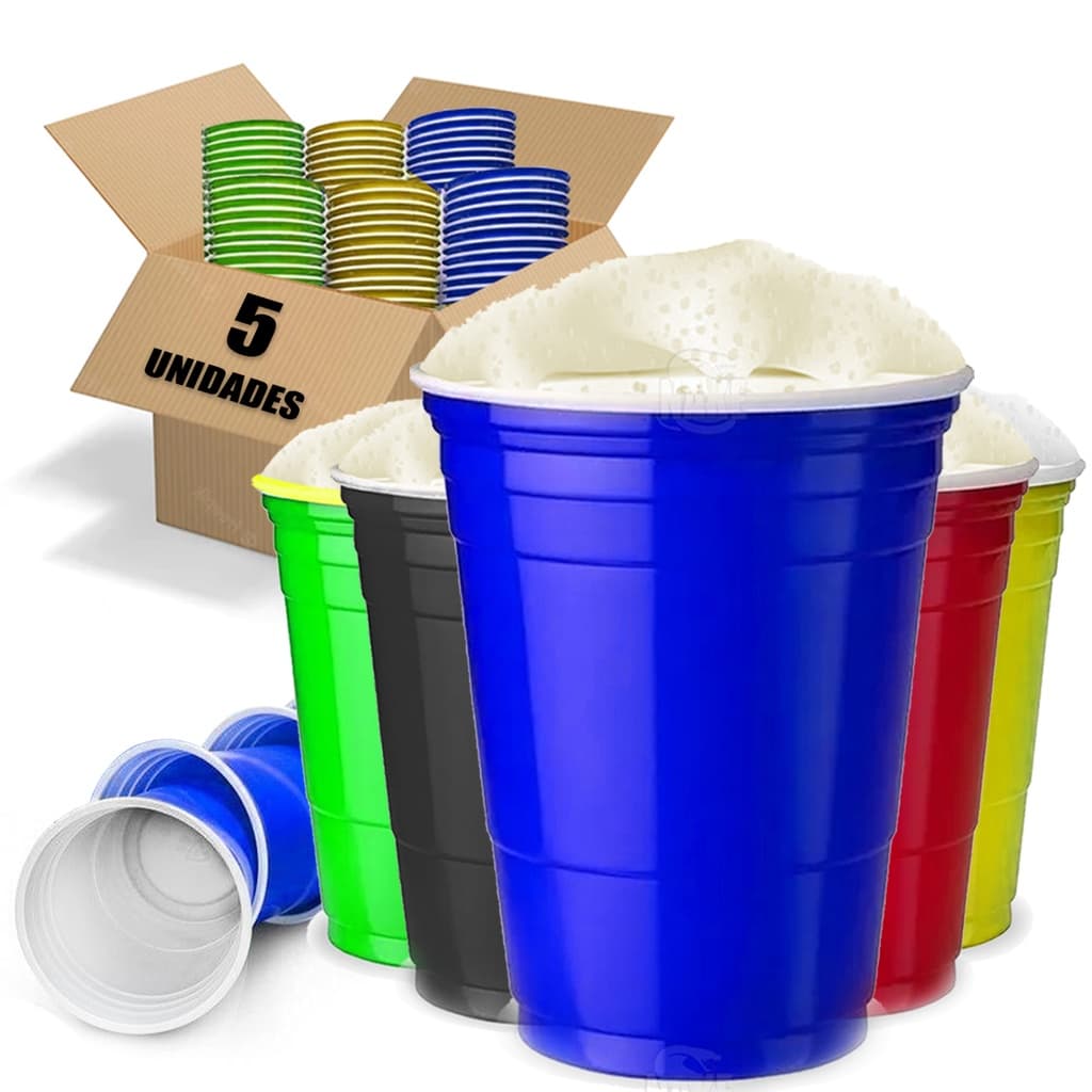 Copo Americano Red Cup 400ml Biodegradável 5 Unidades Azul Vermelho Beer Pong Aniversário Trik Trik