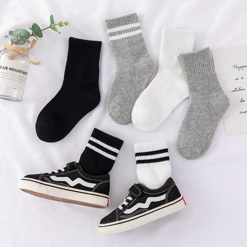 Simples Duas Listras Padrão Infantil Meias De Algodão Escola Kid Mid Calf Socks Meninos Tubo Esportivo Meninas Brancas Mulheres