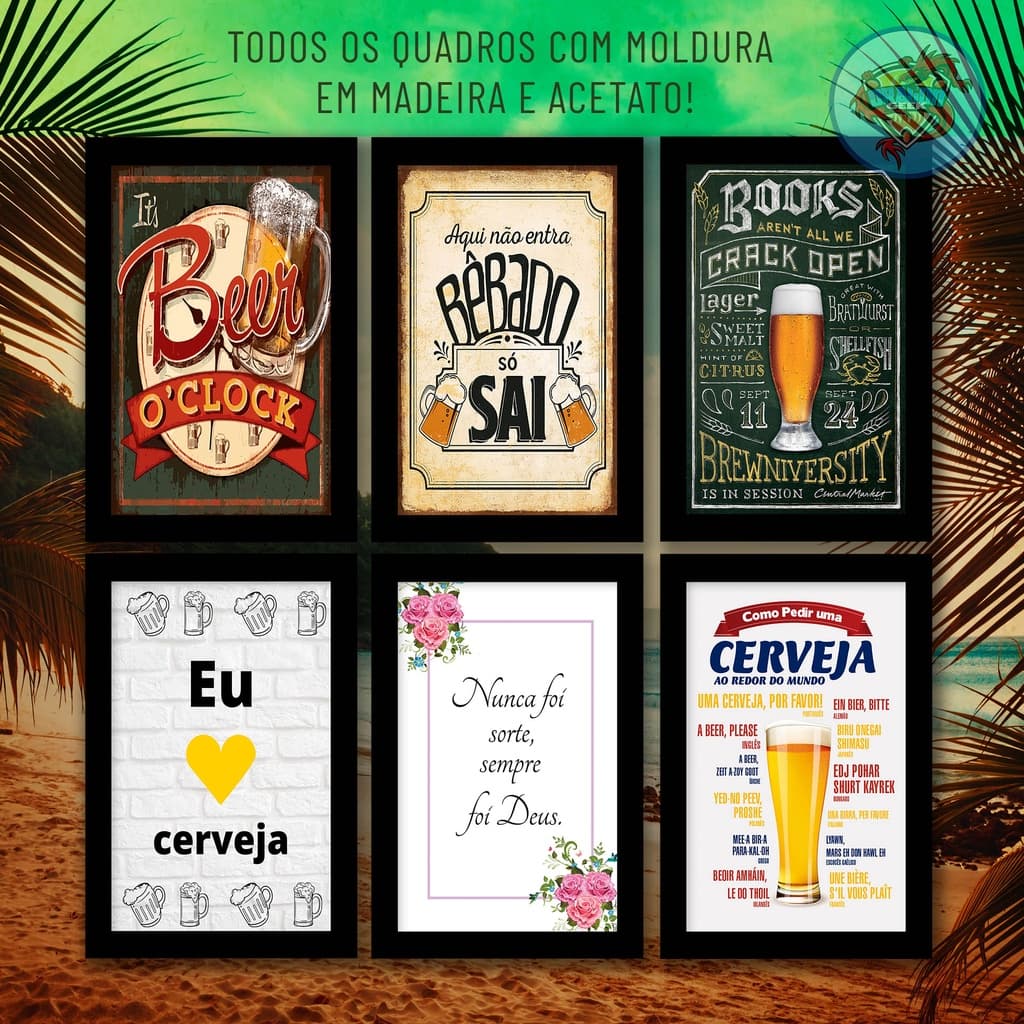 quadros decorativos placa para quarto ou sala tema cerveja lote 02 bebidas malte garrafas