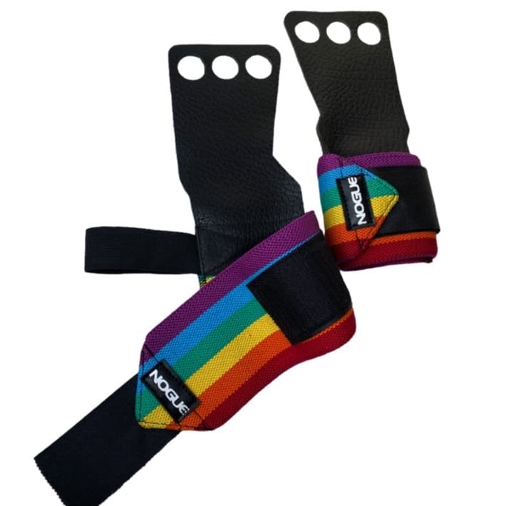 Hand Grip 3 FUROS PALMAR EM COURO com Munhequeira NOGUE LGBT Treinos de Peso Estabilizador Pulso