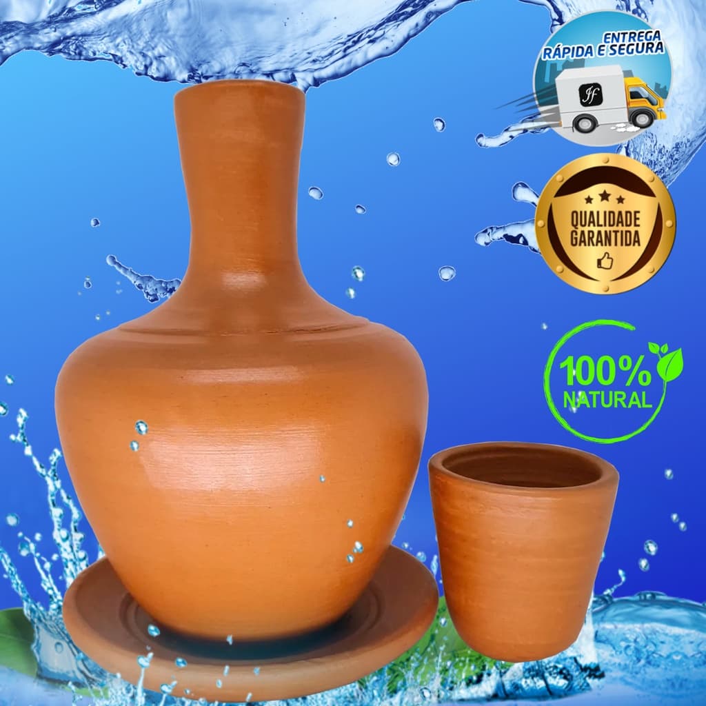 Garrafa De Agua Moringa Artesanal Barro Copo Prato Cozinha