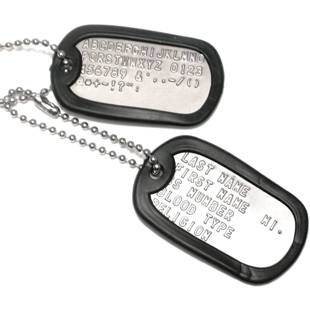 Kit Dog Tag - 2 Plaquetas Inox + 2 Correntes Inox + 2 silenciadores + Gravação