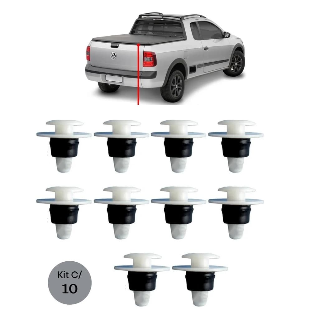 Kit 10 Grampos Presilha Do Friso Caçamba Saveiro G5 G6 G7 G8 2010 Até 2020 Cabine SImples ou Dupla