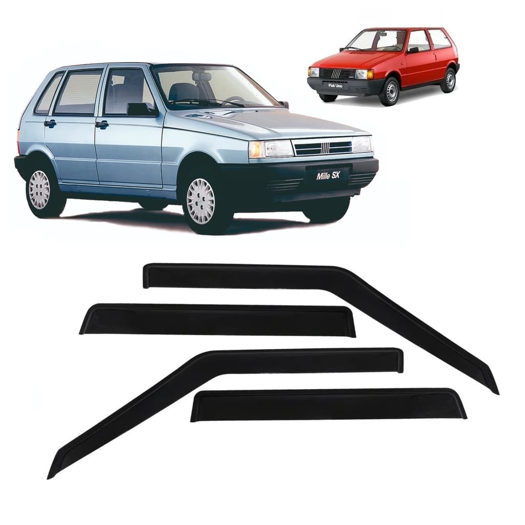 Kit Jogo Calha Defletor De Chuva Fiat Uno Premio Elba 4 Portas 1985 ATE 2000 Fume C/ Dupla Face