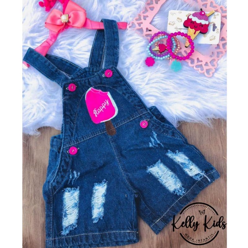 macaquinho curto infantil menina jeans moda blogueirinha