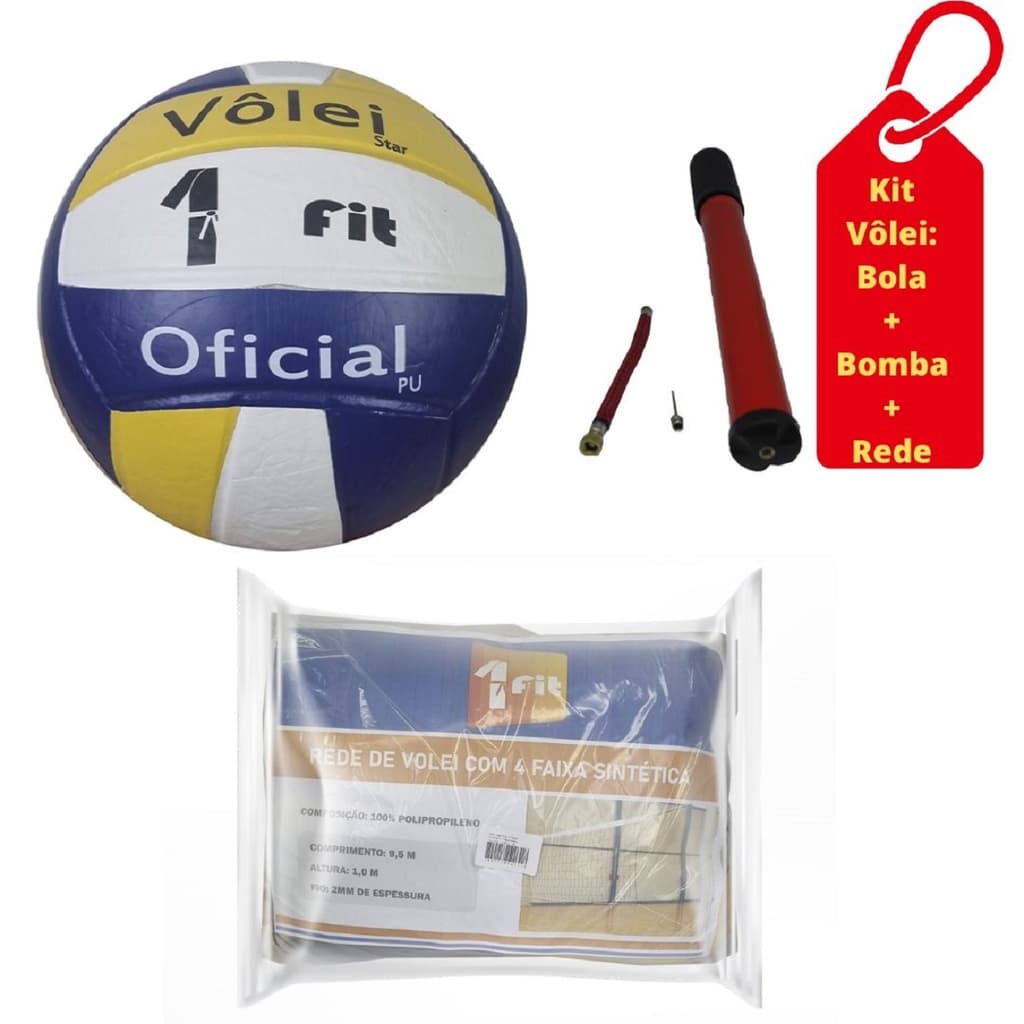 Bola de Volei Oficial Profissional + Bomba de Inflar + Rede de Vôlei