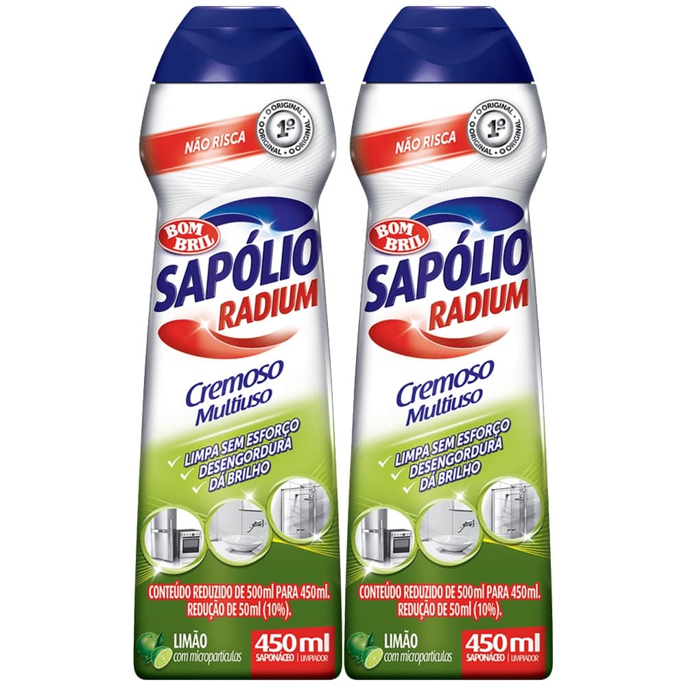Kit 2 Limpador Sapólio Radium Saponáceo Limão Cremoso 450ml