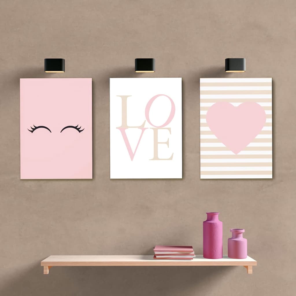Kit 3 quadrinhos infantil love olhos coração quarto menina filha