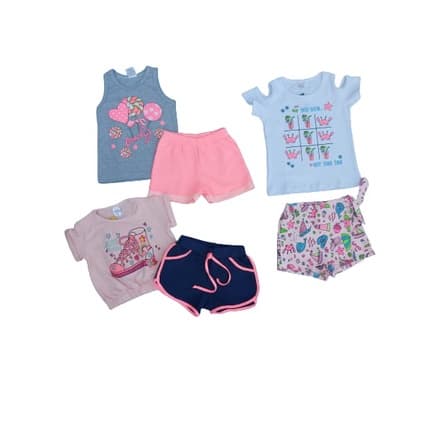 Kit com 3 Conjunto Infantil Feminino Roupa de Criança para Menina Baby Look , Short e Short Saia