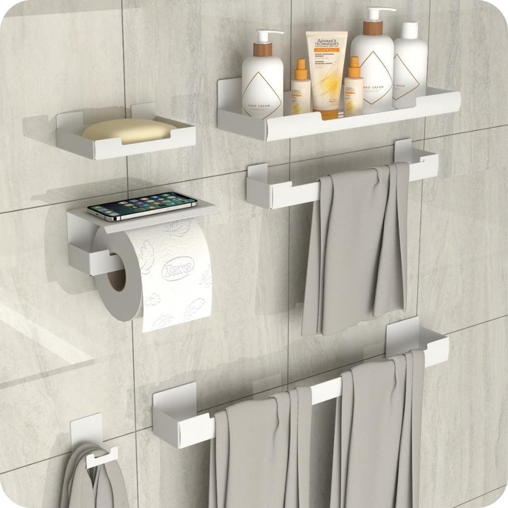 Kit Acessórios Para Banheiro Com Adesivo 6 Peças Branco ELG