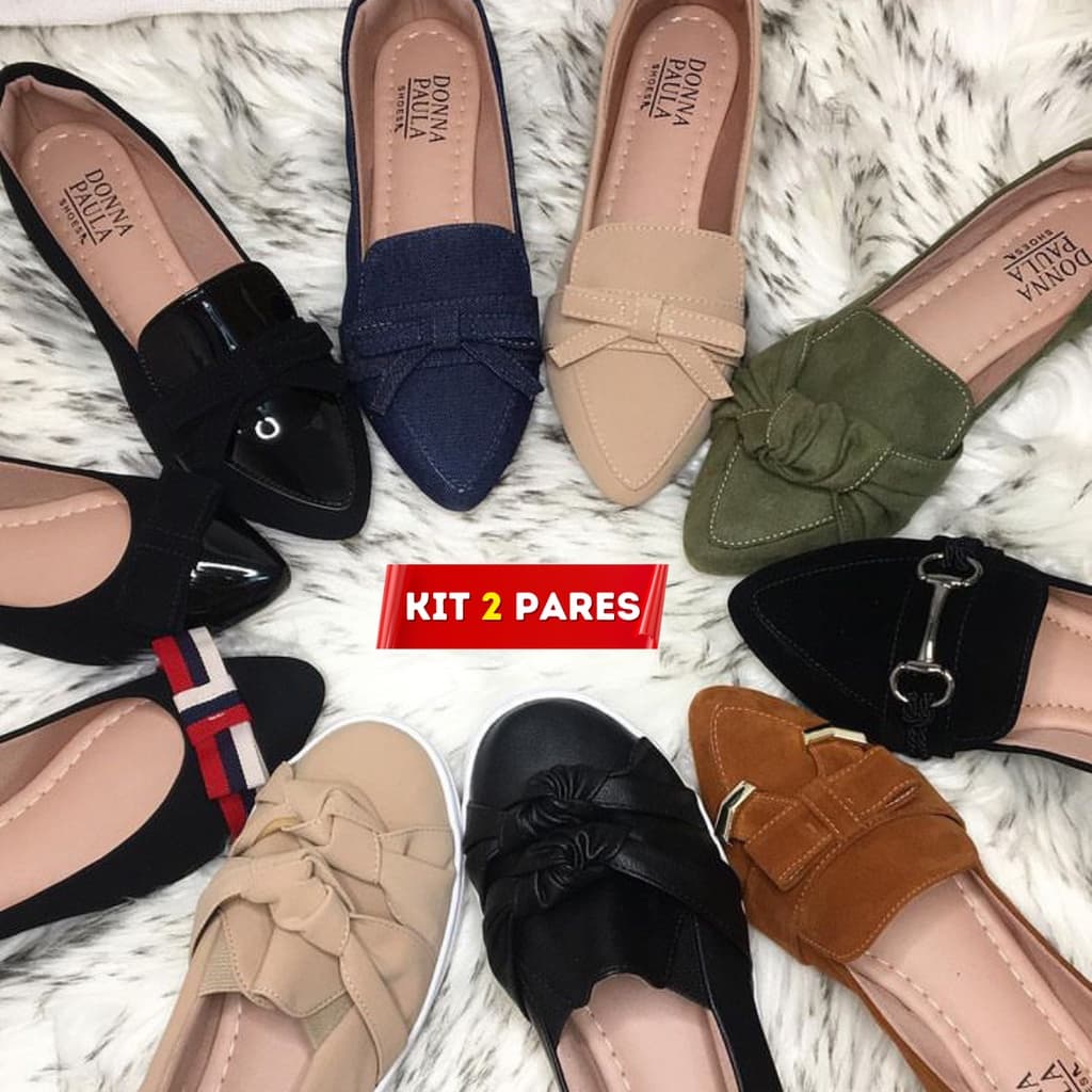 Sapatilha Feminina Rasteirinha Kit 2 Pares Sapato Feminino Sandalia Feminina Mocassim Casual Social Confortável