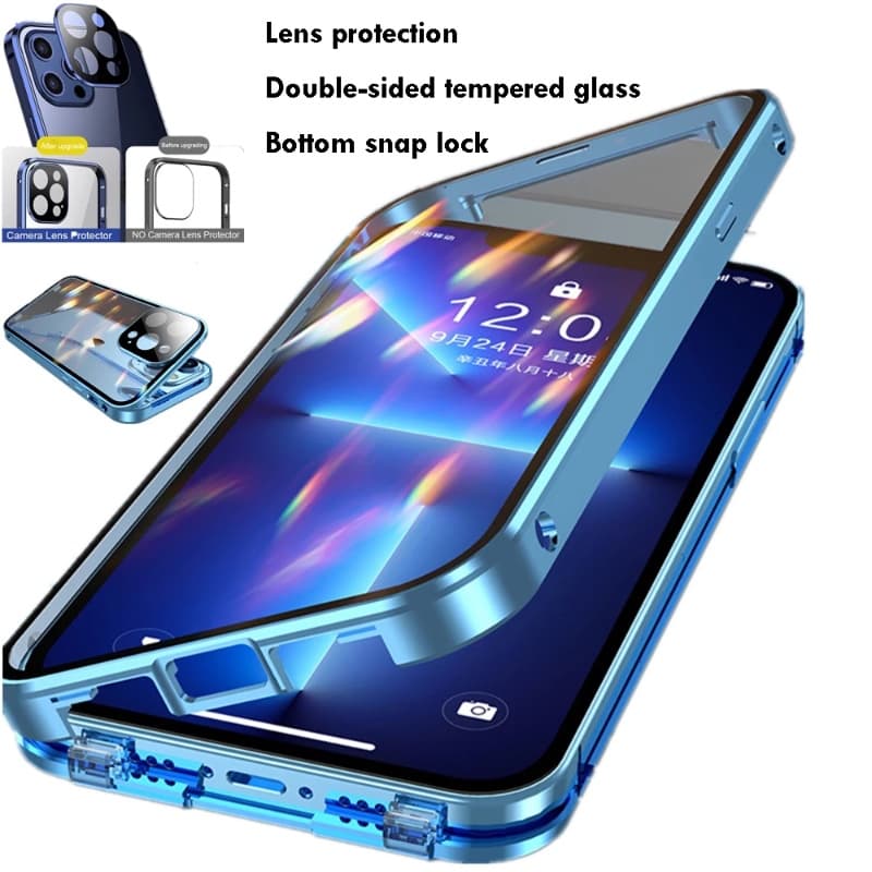 360 Proteção Total Caixa De Vidro De Dupla Face De Metal Para iPhone 14 13 12 11 XS Pro Max Plus X XR Capa De Lente