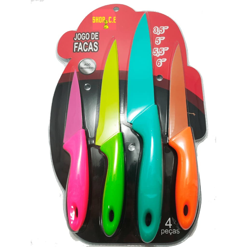 Jogo de Facas Coloridas Kit Com 4 faca