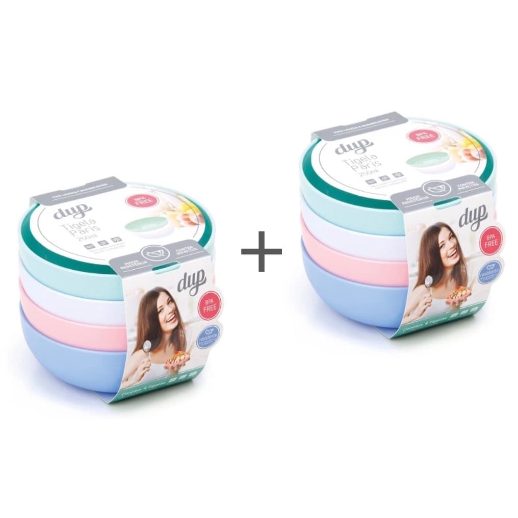 8 Tigelas DUP Paris 250ml Coloridas Plástico BPA Free Sobremesas Freezer Micro-ondas