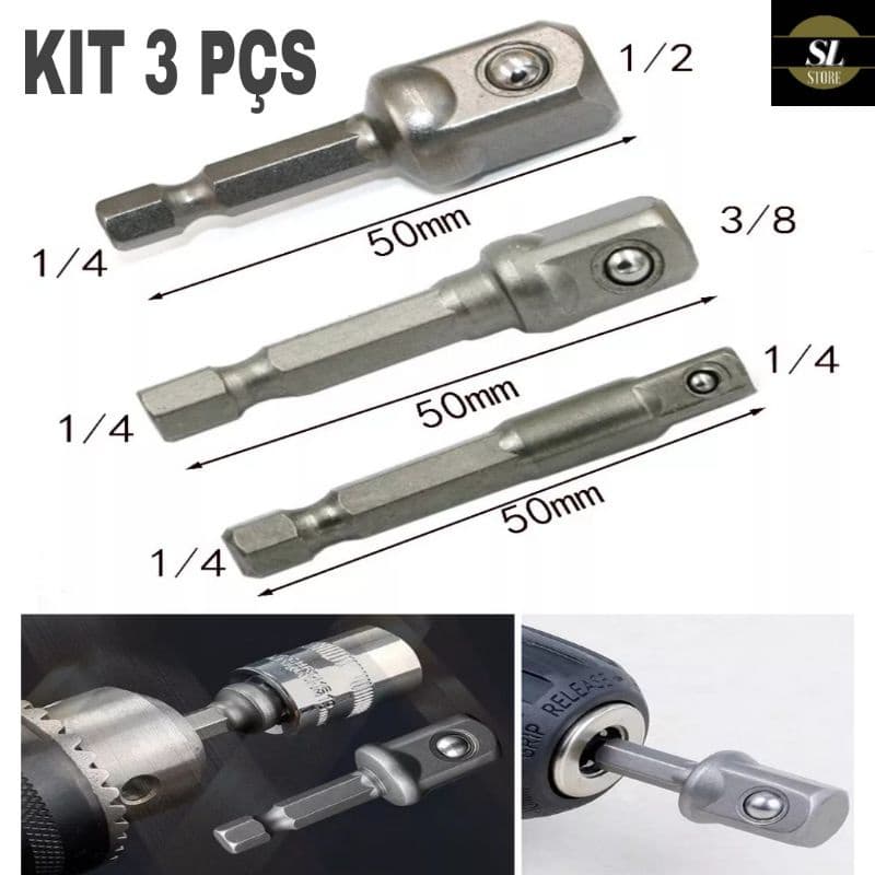 Kit Adaptadores Soquetes 1/4" 3/8" 1/2" Para Parafusadeira Furadeira Promoção