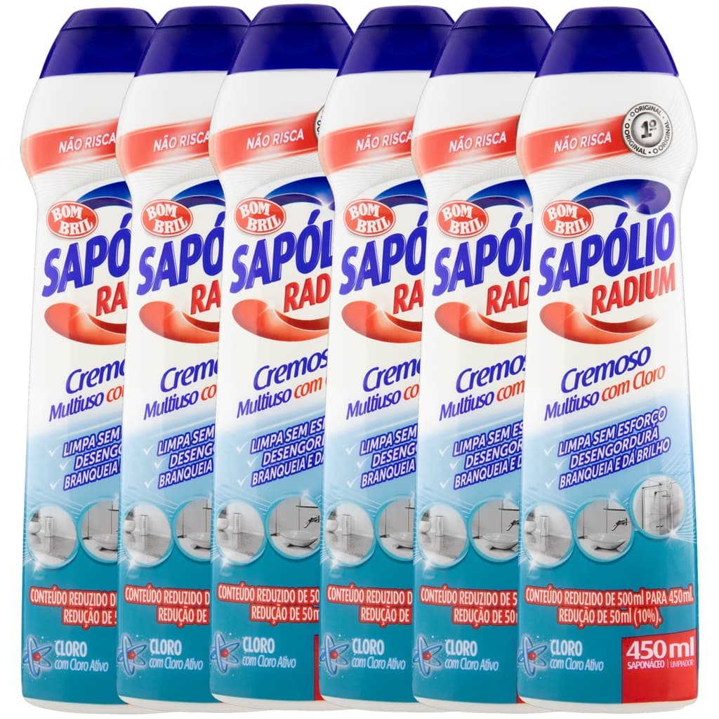 Kit 6 Sapólio Radium Saponáceo Cremoso Com Cloro 450ml
