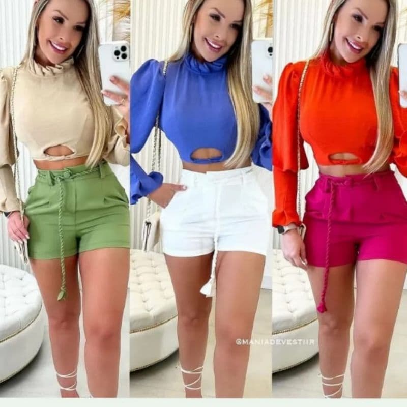 shorts alfaiataria com cordão roupas femininas modinha