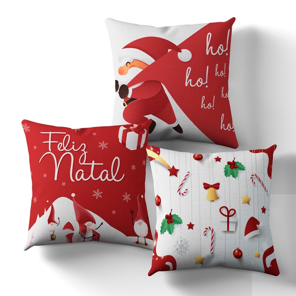 Kit Com 3 Capas De Almofada Com Estampa De Natal; Capa De Almofada Natalina