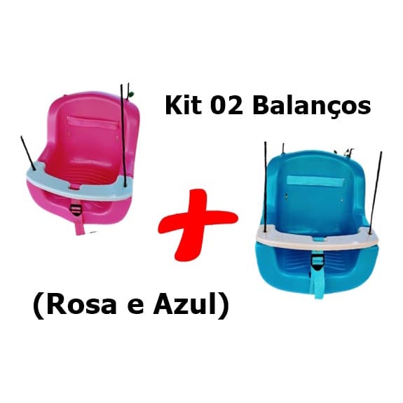 Kit 2 Balanços Infantil PLÁSTICO ROSA E AZUL praia, jardim, lazer, sitio, criança
