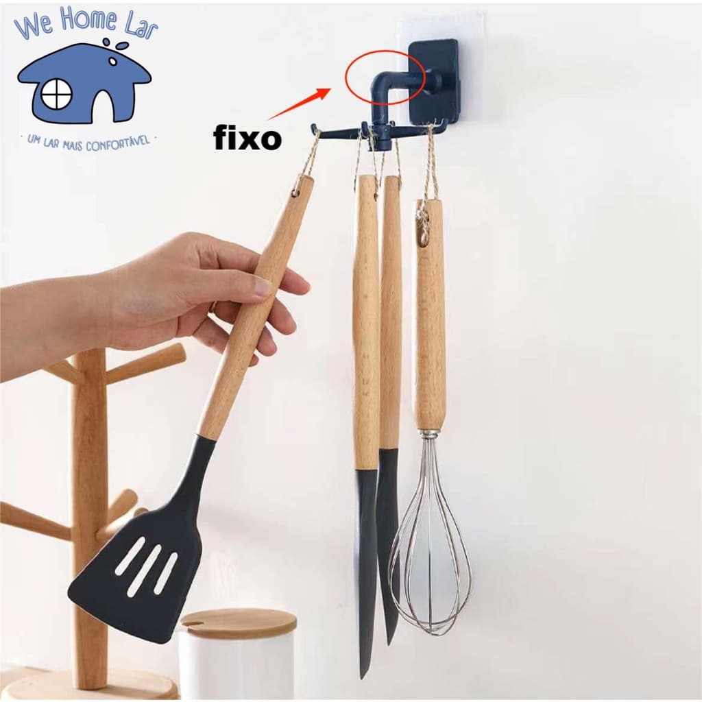 Ganchos para utensílios de cozinha giratório com adesivo para fixação gancho adesivo
